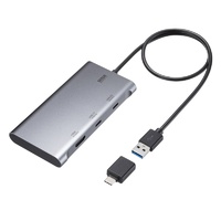 サンワサプライ USB映像変換アダプタ(HDMI+USB C×2・3画面出力) (USB-CVU3HD9)画像