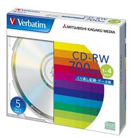 三菱化学メディア Verbatim製 データ用CD-RW 700MB 1-4倍速 スタンダードレーベル(印刷不可) 5mmケース入り 5枚 (SW80QU5V1)画像
