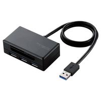 ELECOM メモリリーダライタ/SD+MS+CF+XD/USB3.0ハブ付/ブラック (MR3-H009BK)画像