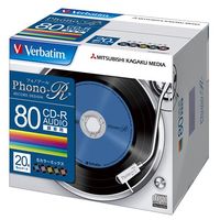 三菱化学メディア <Verbatim>音楽用CD-R(フォノーR) レコード柄レーベル(5色カラーミックス) 20枚5mmスリムケース入り (MUR80PHS20V1)画像