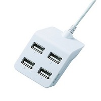 ELECOM トップポートタイプ バスバスパワー専用4ポート USB2.0ハブ/1.5m(ホワイト) (U2H-E415BWH)画像