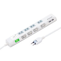 サンワサプライ USB充電ポート付き節電タップ(面ファスナー付き) 2P・4個口 1m (TAP-B107U-1W)画像