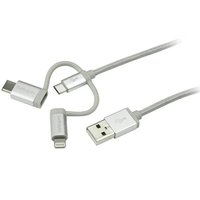 StarTech iPhone/アイフォン/スマホ対応マルチ充電チャージングケーブル(1m) USB-A – Apple lightning/ USB Type-C/ USB Micro-B USB 2.0準拠 (LTCUB1MGR)画像