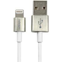 StarTech プレミアム Apple Lightning – USB ケーブル（メタルコネクター） 1m ホワイト Apple MFi認証取得 アップル ライトニング (オス) – USB A (オス) iPhone/ iPad/ iPod用 (USBLTM1MWH)画像