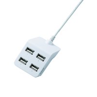 ELECOM トップポートタイプ バスバスパワー専用4ポート USB2.0ハブ/0.3m(ホワイト) (U2H-E403BWH)画像