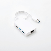 ELECOM 有線LANアダプタGiga対応USB3.0Type-A/USBハブ付 EDC-GUA3H-W (EDC-GUA3H-W)画像