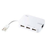 サンワサプライ LANアダプター内蔵3ポートUSB2.0ハブ(ホワイト) (USB-HLA306WN)画像