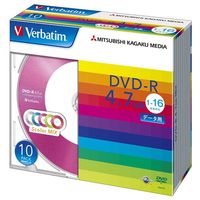 三菱化学メディア Verbatim製 データ用DVD-R 4.7GB 1-16倍速 5色カラーMIX(印刷不可) 5mmケース入り 10枚 (DHR47JM10V1)画像
