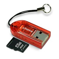 KINGSTON 2GB microSD & microSD専用カードリーダ(赤) セットモデル (FCR-MRR+SDC/2GB)画像