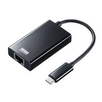 サンワサプライ USB3.1 TypeC-LAN変換アダプタ(USBハブポート付・ブラック) (USB-CVLAN4BK)画像