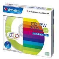 三菱化学メディア Verbatim製 データ用CD-RW 700MB 1-4倍速 5色カラーMIX(印刷不可) 5mmケース入り 5枚 (SW80QM5V1)画像