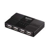 ELECOM U2H-G4S2BK 磁石付セルフ&バスパワー兼用USB2.0ハブ(ブラック) (U2H-G4S2BK)画像