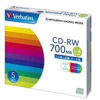 三菱化学メディア Verbatim製 データ用CD-RW 700MB 1-4倍速 通常印刷エリア 5mmケース入り 5枚 (SW80QP5V1)画像