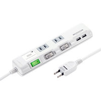 サンワサプライ USB充電ポート付き節電タップ(面ファスナー付き) 2P・2個口 2m (TAP-B106U-2W)画像