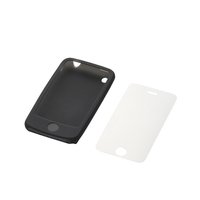 iPhone 3G用/シリコンケース/液晶保護フィルム付/ブラック